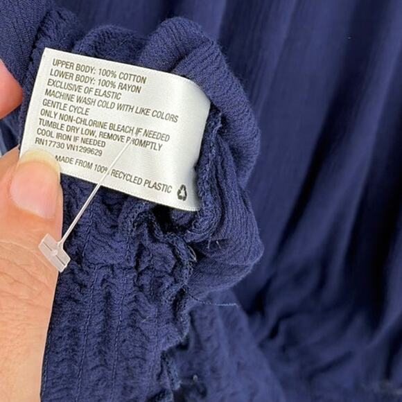 Knox Rose Eyelet Boho Womens Top Sz 2XL Navy Peasant Gauzy Smocked Cottagecore - Picture 8 of 8